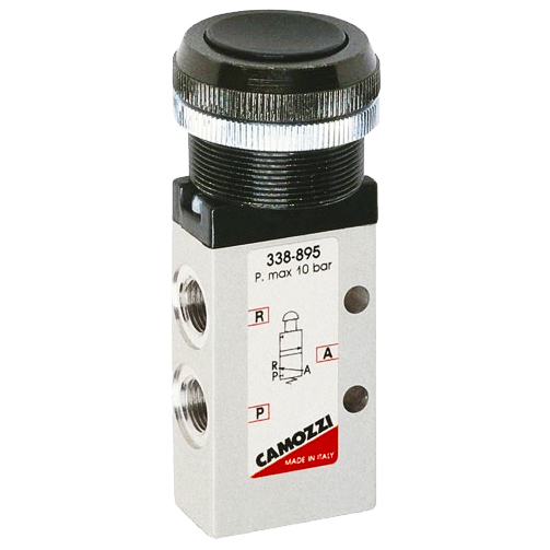 CAMOZZI 338-896 - 3/2 NC, G1/8, Green, Pushbutton, Monostable, Series 3 VMS  Manually Operated Valves